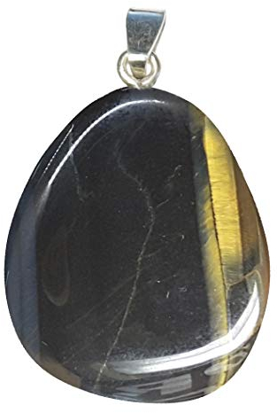 KRIO 1x Falkenauge Scheibenstein Therapiestein mit Sterlingsilber-V-Schlaufe