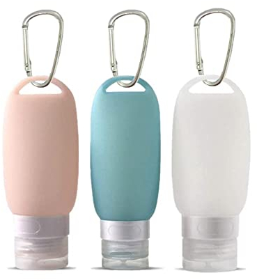 Voarge Tragbare Leere Silikon Flaschen, Silikon nachfüllbare Reiseflaschen, mit Karabiner, für Reisen, Outdoor-Aktivitäten, Schule,3 Stück, Mehrfarbig, 60ml