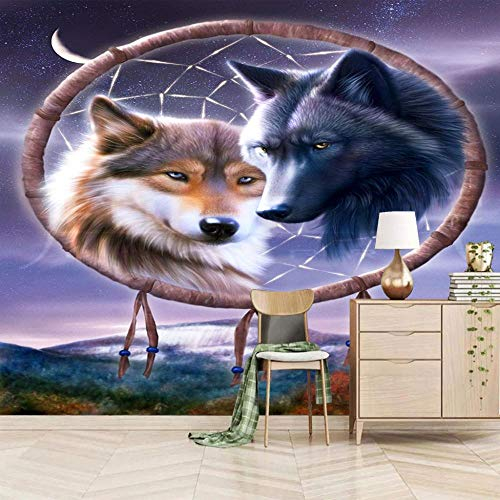 SUUKLI Tapete Selbstklebende Tapete Wandbild 200X140Cm Xxl Vlies Fototapete 3D-Tapete Wandbild Traumfänger Tierwolf Wandbild Junge Mädchen Kinder Schlafzimmer Dekoration Kunst Wandposter