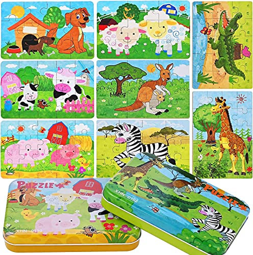 Faburo 8 Stück Holzpuzzle mit 56 Teilen, Puzzleblöcke, Bildungsspielzeug, Montessori, Holzpuzzle für Kinder, 3 4 5 Jahre