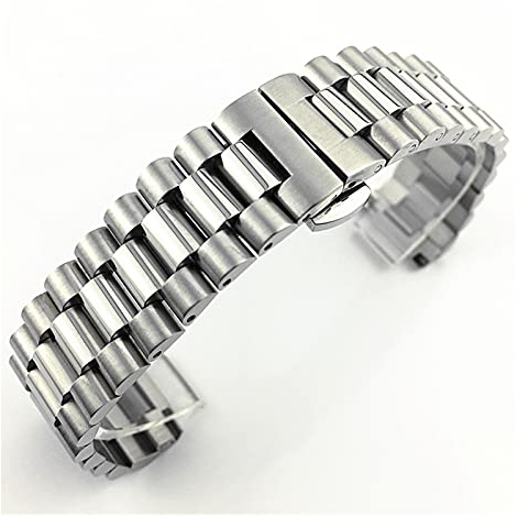 ZXF Uhrenarmbänder, DREI Perlen Edelstahl Armband Stahl Feste Schmetterlingsschnalle Flat + Gebogenes Band Armbandband Armband (Color : Silver, Size : 19mm)