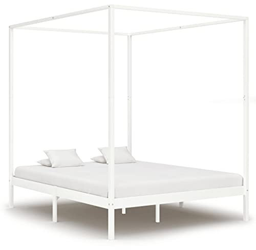 MUSEVANE Himmelbett-Gestell Weiß Massivholz Kiefer 160 x 200 cm