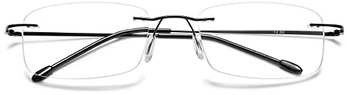 VEVESMUNDO Lesebrille Randlos Blaulichtfilter Titan Leicht Flexibel Modern Rahmenlos Lesehilfe Sehhilfe (1 Stück Schwarz, 2.0)
