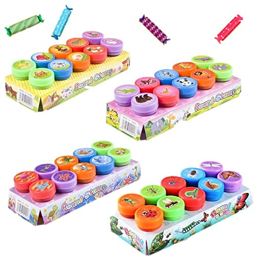 CHSYOO 46 x Wild Animals + Farm Animals + Underwater Animals + Insect Stamp Set, Children's Party Washable Stamps, Teachers Gifts (40 Stamps