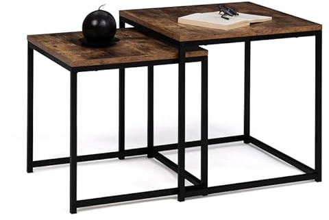 IDMarket - Lot de 2 Tables Basses gigognes Dayton 40/45 Effet Vieilli Design Industriel