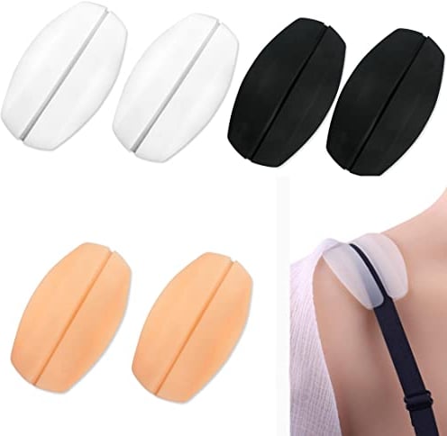 Zeayebsr 6 Stück BH Schulterpolster Silikon, BH Gurt Kissen Trägerpolster Trägerkissen BH Polster Weiche BH Gurt Halter Atmungsaktiv Antirutsch BH Träger Kissen Pads (Schwarz, Weiß, Hautfarben)