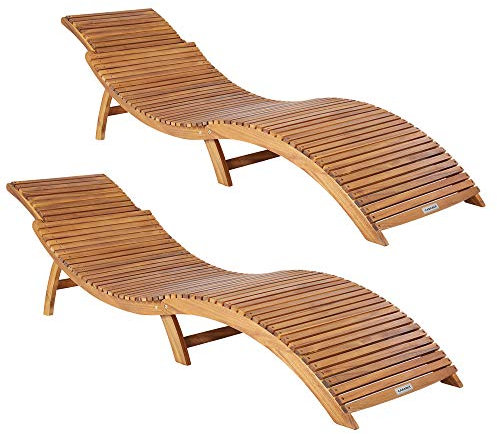 CASARIA® 2x ERGO Foldable Wooden Sunlounger | Ergonomic Design Garden Deck Chair | FSC®-Certified Acacia Wood | Portable Patio Furniture Sun Lounger Sunbed w/Adjustable Headrest