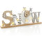 com-four® LED Deko Aufsteller aus Holz - beleuchteter Schriftzug auf Holzsockel - Deko-Schriftzug zum Hinstellen für Weihnachten - Stimmungslicht mit Timer (weiß - Schaf)