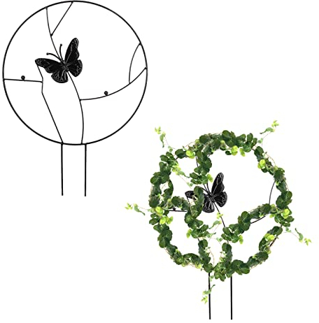 BELUAPI Rankgitter aus Eisen, für Kletterpflanzen, Pflanzenstütze, mit dekorativem Schmetterling, dekoratives Rankgitter aus Eisen, Metalldraht, 40,6 x 30,5 cm, 2 Stück