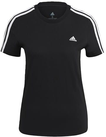 adidas Damen Essentials Slim 3-Stripes Tee, Black/White, XS Short