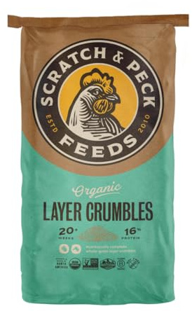 Scratch and Peck Feeds Whole Grain Layer Crumbles Chicken and Duck Feed - 25 lbs Bag - Corn-Free and Soy-Free - 16% Protein, Certified Organic and Non-GMO Project Verified Chicken Food