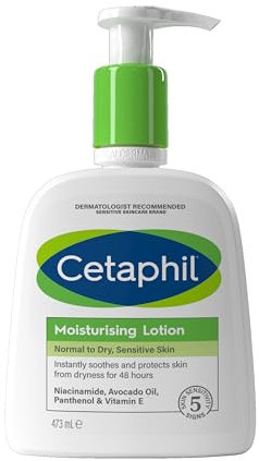 Cetaphil Face & Body Moisturiser, 473ml, Moisturising Lotion For Normal To Dry, Sensitive Skin, With Niacinamide & Vitamin E