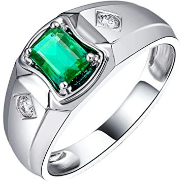 Daesar Trauringe Platin 950, Herren Ring Bandring mit 1ct Smaragd Eheringe Weißgold mit Moissanit Ringgröße 58 (18.5)