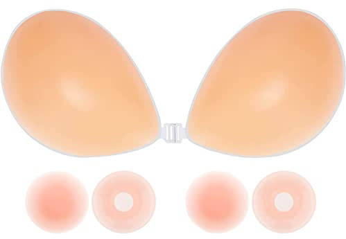Memoryee Donna Reggiseno Senza Spalline, Reggiseno Invisibile in Silicone Adesivo Push Up con 4 Riutilizzabile Coppa Reggiseno Capezzolo per A-G Coppa Grandi
