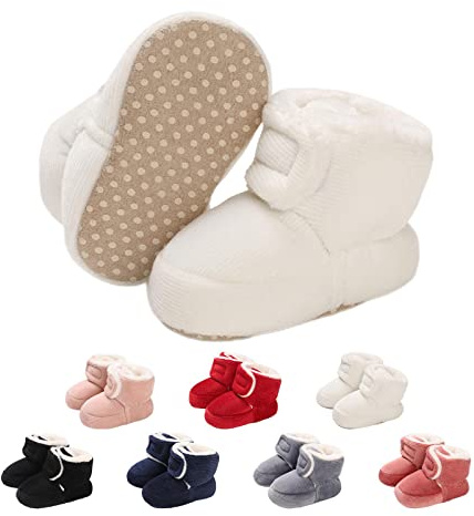 Baby Neugeborene Fleece Bootie, Winter Warme rutschfeste Weiche Sohle Winterschuhe Sock Schuhe Niedlich Einstellbar Krabbelschuhe Prewalker Stiefel für Mädchen Jungen Kleinkind Gr.0-18 Monate