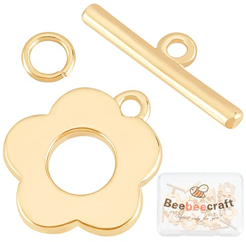 Beebeecraft 10 Sets 18 Karat Vergoldete Knebel Schmuckverschlüsse Verbindungsstücke Blumen Knebel T Stab Verschlüsse Sets Für Halsketten Armband Ohrring Herstellung, 14.5x13 mm