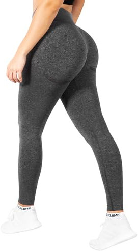 SMILODOX Leggings Damen Amaze Pro mit Scrunch, Butt Lift Sporthose High Waist V-Shape Trainingshose Seamless Blickdicht Yogahose Für Sport Fitness Alltag, Größe:M, Color:Anthrazit Melange