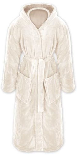 Gräfenstayn® Damen & Herren Kuschelfleece Bademantel mit Kapuze Größe S-XXXL Öko-Tex Standard 100 Flanell Fleece (XXXL, Creme)