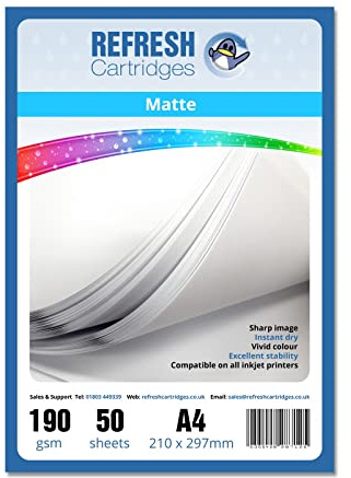 Refresh Cartridges Matte Coated A4 Professional Inkjet Photo Paper 190gsm - 50 Sheets
