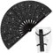 Raveahem Glitter Large Rave Folding Clack Hand Fan with holster for men/women Handheld Fan for EDM,Festival,Club,Party,Dance, Blk