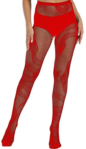 XIUSEMY Collants sexy pour femme Bas résille Collants à motifs Collants chaussettes hautes (SE Rouge)