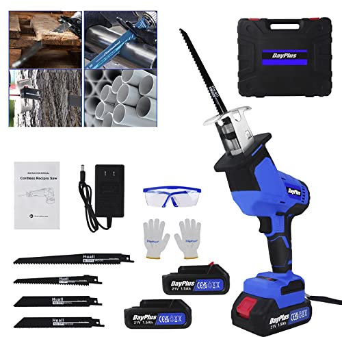 21V MAX Bürstenlose Säbelsäge mit 2x Akku & Ladegerät, Reciprosäge Elektrische Säge mit 4 Sägeblätter für Metall/Holz/PVC, Hublänge 22 mm-Akkusäge, LED Licht, Professional Säbelsäge Elektrische Säge