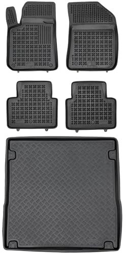 MOTOS Satz Gummifußmatten und PE Kofferraumwanne für Peugeot 308 II 2014-2021 Verbessern Sie Ihren Reisekomfort mit Antirutschmatte Auto - Allwetter fußmatten Auto, Schutz vor Verschmutzung