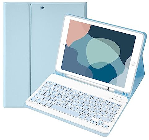 SOPPY Custodia con Tastiera per iPad 6a Generazione 2018, 5a Gene 2017, iPad Pro 9.7, Air 2/1 con Bluetooth Tastiera Rimovibile Wireless Cover, con Slot per Penna Stilo, Layout Italian - Azzurro