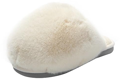 JOMIX Ciabatte Pelose Donna Invernali da Casa Pelliccia Sintetica Pantofole Pelose Donna Calde e Comode MD3753-2 (Bianco, 39)