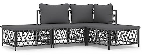 Festnight gartenlounge Metall gartensofa Metall Balkon Lounge Metall Lounge gartenmöbel Set Metall ecklounge Outdoor Metall Outdoor Sitzbank Garten -4-tlg-2-Anthrazit
