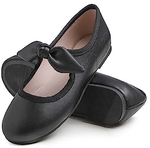 Feversole Girls Cute Dress, Mädchen süßes Kleid Mary Jane Schuhe weiche Party Urlaub Ballerinas Runde Spitze Stretchy,Synthetik elastisch flach Niedliche Schleife Größe 33 EU