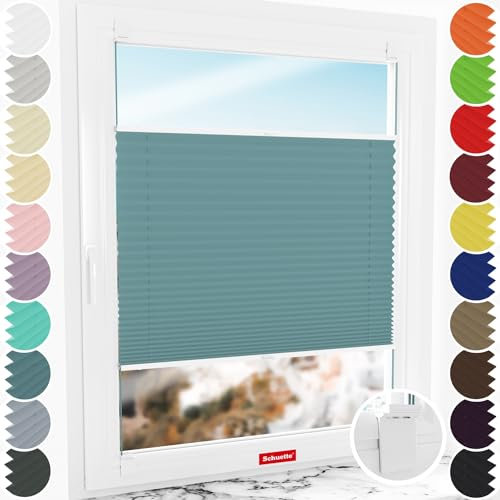 Schuette® Plissee ohne Bohren zum Kleben ● Thermo Kollektion: Teal Aura (Blau) ● 30x100cm (Breite x Höhe) ● Suprafix Faltrollo Klebehalterung ● Bequeme Rollo Montage inkl. Video