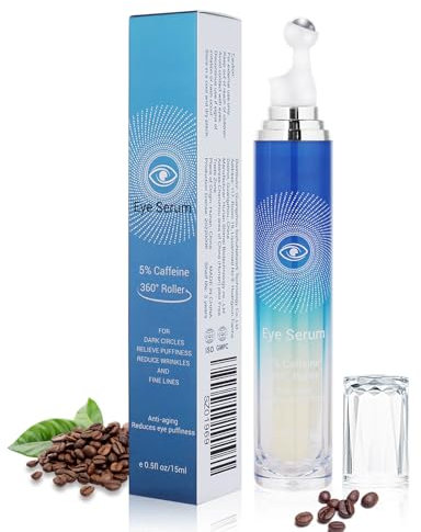 paminify Augenserum 5 % Koffein mit Topper Rollerball Massage 360°, Augencreme mit Koffein für Augenringe, Falten, Schwellungen und feine Linien, Augencreme mit Roller-Behandlung