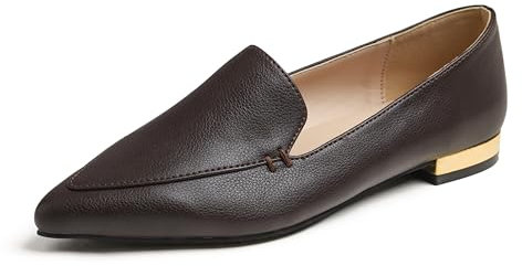 Fversole Women's Loafer Flat Pointed,Mocassino da Donna a Punta Piatta alla Moda Slip On Comode Scarpe da Ufficio per la Guida Pelle vegana a Grana Marrone 38 EU
