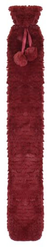 A2Z Hot Water Bottle 2 Litre Capacity Chevron Red Faux Fur Pom Pom Fleece Cover Rubber Leak Proof Long Hot Water Bag for Pain Relief Cosy Nights and Relaxation Body Warmer