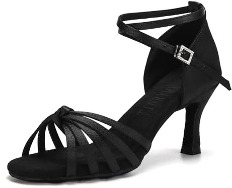TINRYMX Scarpe da Ballo Latino Donna Raso Professionali Pratica Balli Latini Moderni e Tango Scarpe da Ballo,EM217-Nero-7cm,41 EU