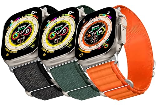3 Stück Alpine Loop Kompatibel mit Apple Watch Armband 40mm 38mm 41mm für Damen Herren, Nylon Sport Loop Geflochten Sportarmband für iWatch Ultra SE Series 9 8 7 6 5 4 3 2 1