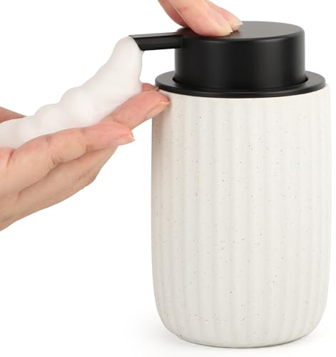 Segbeauty Distributeur Savon Mousse, 320ml Flacon Mousseur Vide, Distributeur Gel Douche en Céramique, Distributeur Shampoing et Gel Douche, Soap Dispenser Rechargeable avec Tête de Pompe en Mousse