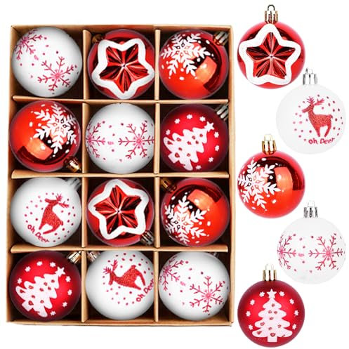 Bolas De Navidad, 12 PCS Bolas Arbol De Navidad, Bolas Navidad, Adornos para Arboles de Navidad con Ganchos para Colgar, Decoracion Navidad, Bolas De Navidad Grandes para Bodas, Cumpleaños - 6CM