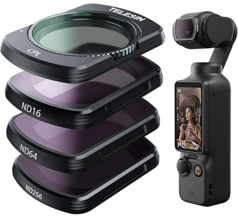 TELESIN Kit de fixation magnétique d'objectif pour DJI Osmo Pocket 3, lot de 4 CPL ND16 ND64 ND256 Densité Neutre Polarisant HD Ultra Mince Lentille en Verre Corning Filter Lens Protector Kit pour