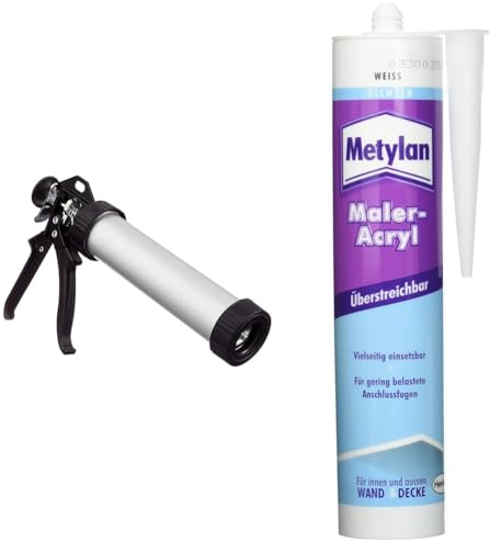 Werkzeyt B27422 Kartuschenpistole geschlossen & Metylan Maler-Acryl Wand & Decke, für innen und außen, für bewegungsarme Fugen, einfache Handhabung, überstreichbar, Weiß, 1x300ml