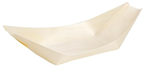 Horeca Collection MAXI PRODUCTS - Cuencos Desechable Madera - Cuencos Catering Aperitivos Desechable - Cuenco Cocktail - Barquillas Madera - PRÁCTICO Y APILABLE (13 x 8,5 x 2 cm, 250 unidades)