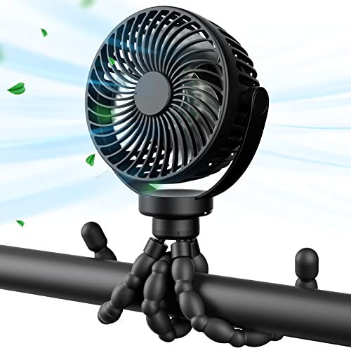 VOSFEEL 5200 mAh Pram Fan Clip on Stroller with LED Lights 3 Speed, Rechargeable, Pushchair Cooling Buggy Silicone Tripod Portable Holiday Usb Mini Handheld Kids