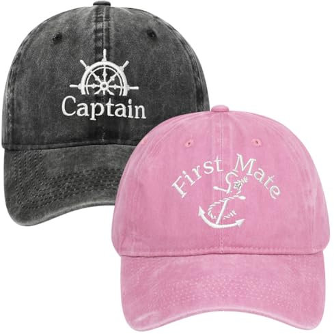 ZUYYON 2-teiliges Kapitänsmützen- und Erste-Mate-Hut-Set, passende Skipper, Bootfahren, Baseballkappen, nautische Marine, Seemannsmütze, bestickte Mütze, Schwarz/Rosa, Einheitsgr��e