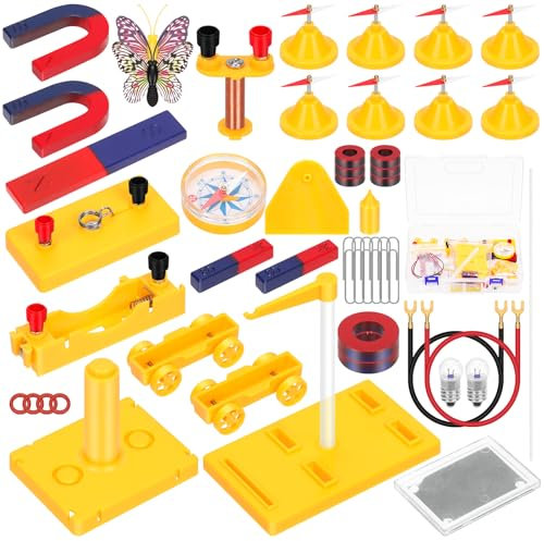 Tanstic Kit de 53 imanes de ciencia, juego de experimentos de electroimán de física, kit de ciencia de electricidad y magnetismo, juego de imanes de ciencia para experimento de ciencia educativa