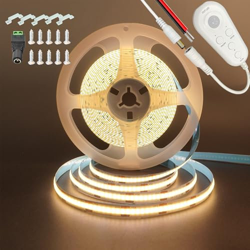 Clearhill Motion Sensor Dimmable Flexible LED Strip Lights,16.4FT/5M,Warm White 3000K,8mm Width,320LEDs/M,Not Waterproof IP 20,24V DC for Closet Light Bedroom Cabinet Stair