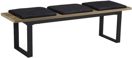 DUBI Möbel Sitzbank LEA, Esszimmerbank 160 cm mit Sitzauflagen gepolstert Holzbank für Esszimmer, Flur, Garderobe mit Metallgestell, Industrial modern Design, Eiche Optik, 11301-160-EIDA