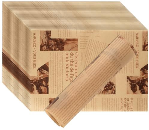 Deli Papierblätter, 100 Blätter Wrap Papier 23 * 33cm, Pommes Sandwich Burger Papier für Korb, Backpapier, Verpackungspapier für Burger, Butterbrot, Käse, Pommes Frites, Kuchen