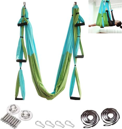 TOOSOAR Columpio de Yoga Aéreo,Antigravedad Yoga Hamaca,con Mango de Espuma Gruesa,Carga de 200 kg(Azul Cielo y Verde Fruta)