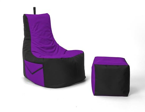 Nadimaideal Gaming Sitzsack XXL mit Hocker für Kinder, Teenager & Erwachsene | Indoor & Outdoor | Bodenkissen - Sessel - Beanbag bereits gefüllt | Füllung EPS Perlen (Lila, Zweifarbig)